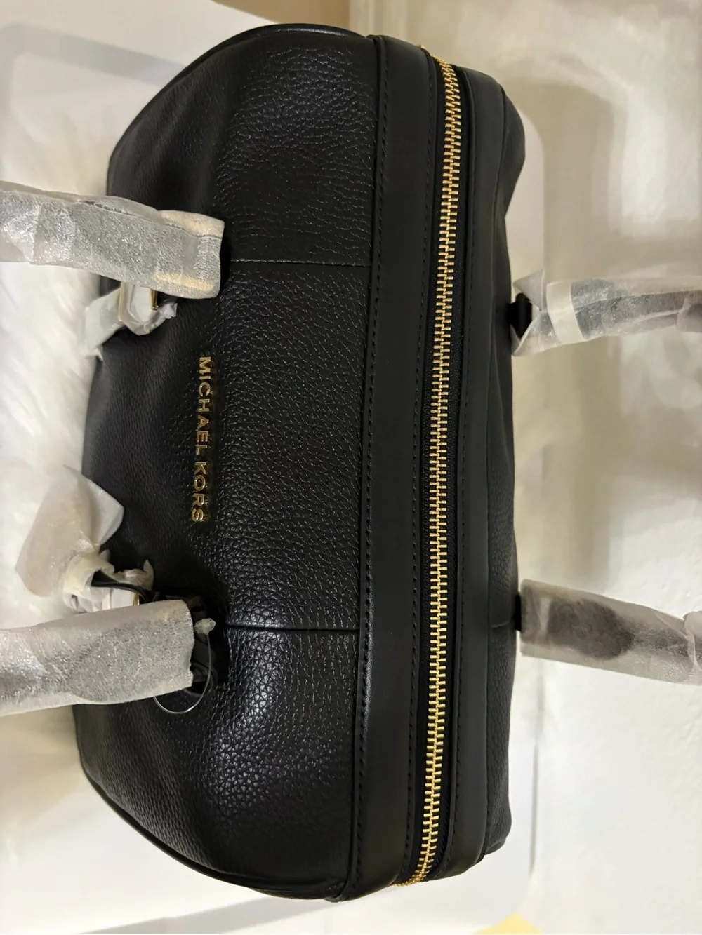 Michael Kors Black Pebbled Leather Satchel with Gold Hardware